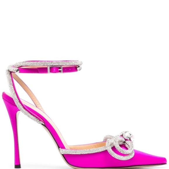 MACH & MACH Fuschia Strass Bow Double Ankle-Strap Pumps - Picture 2 of 13